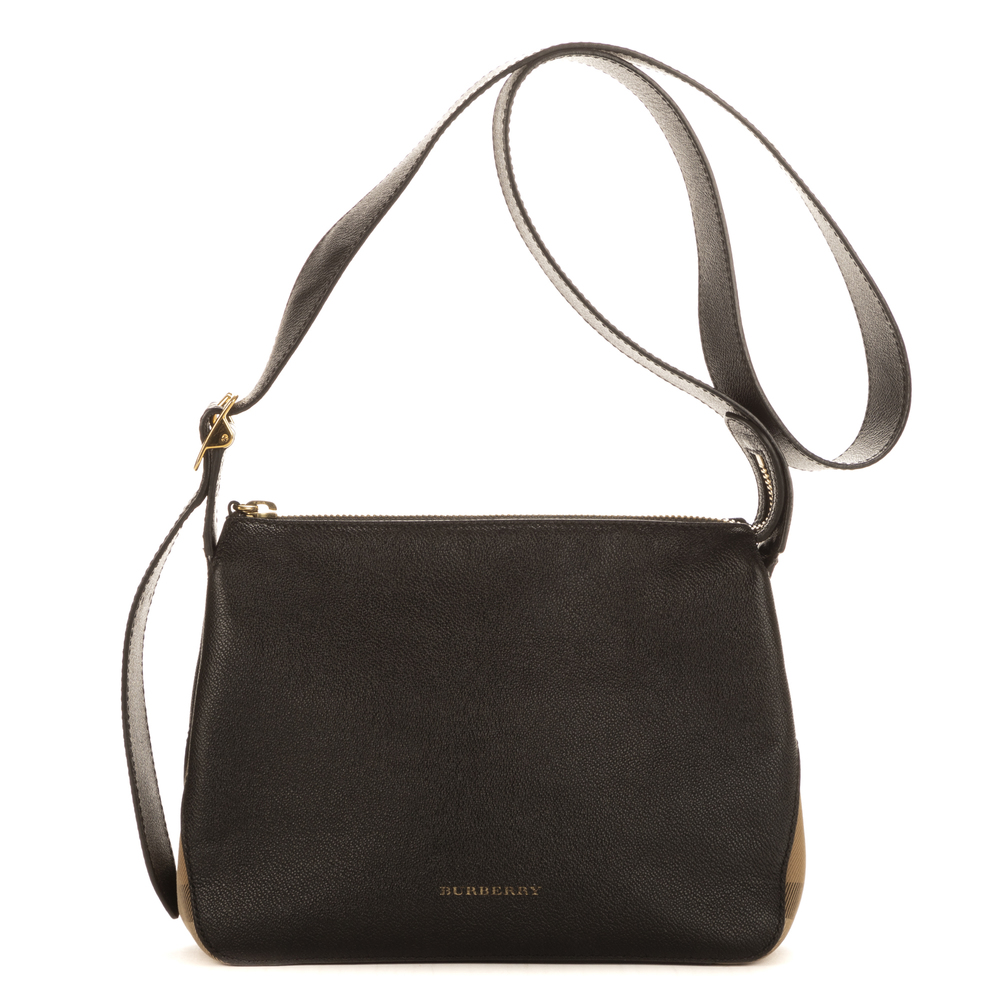 Burberry Black Leather Shoulder Bag with Tan Accents